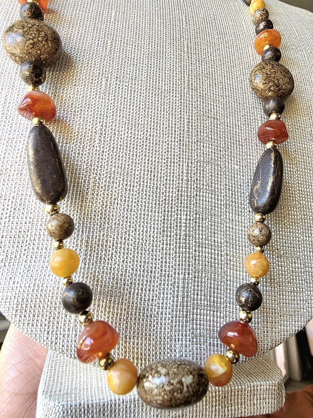Vintage Handcrafted Stone Statement Necklace 36” Rope - Picture 5 of 6